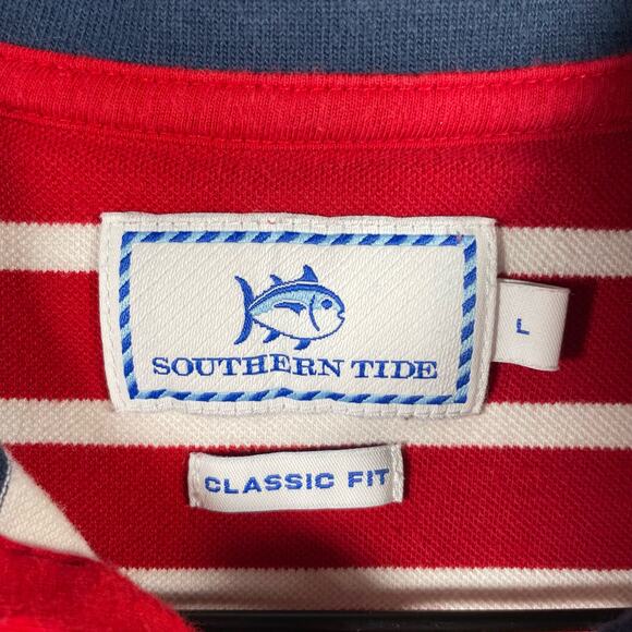 Southern Tide Polo Shirt Men's Large Red/White/Blue Striped Classic Fit Casual - Picture 5 of 10